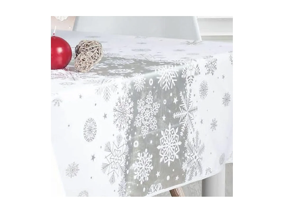 Nappe de Noël Argenté Rectangle ou Ronde - Neige De Noël