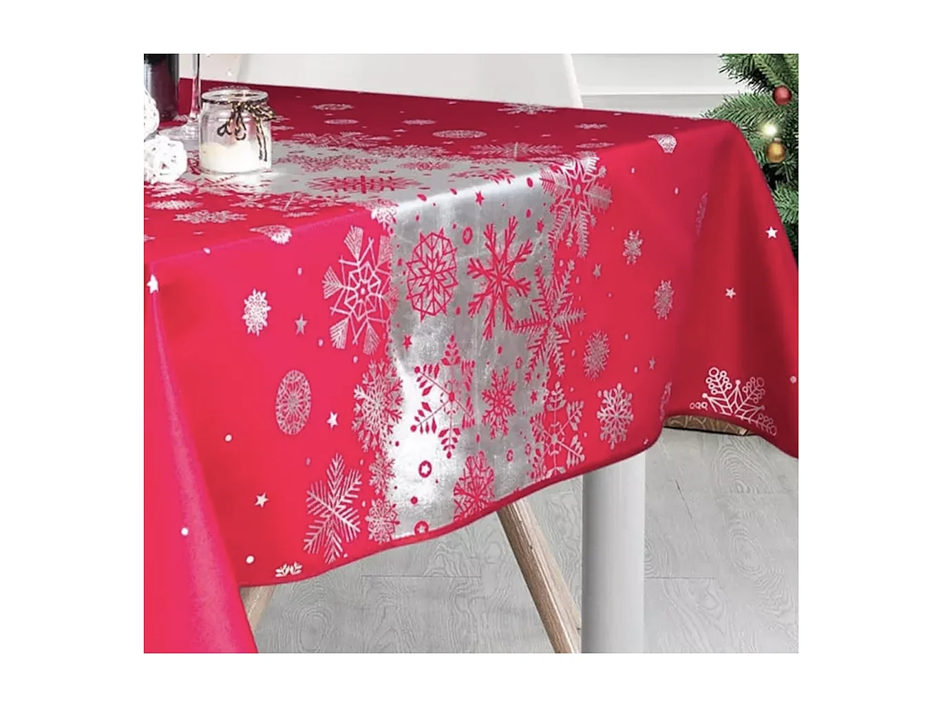 Nappe de Noël Argenté Rectangle ou Ronde - Neige De Noël