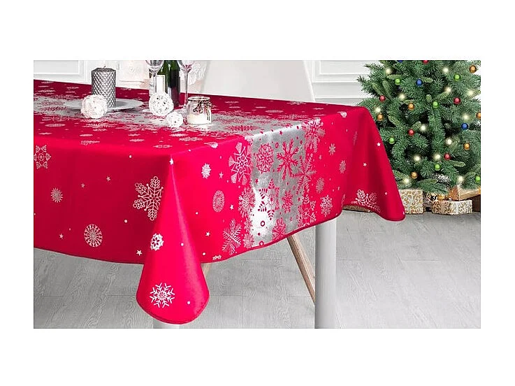 Nappe de Noël Argenté Rectangle ou Ronde - Neige De Noël