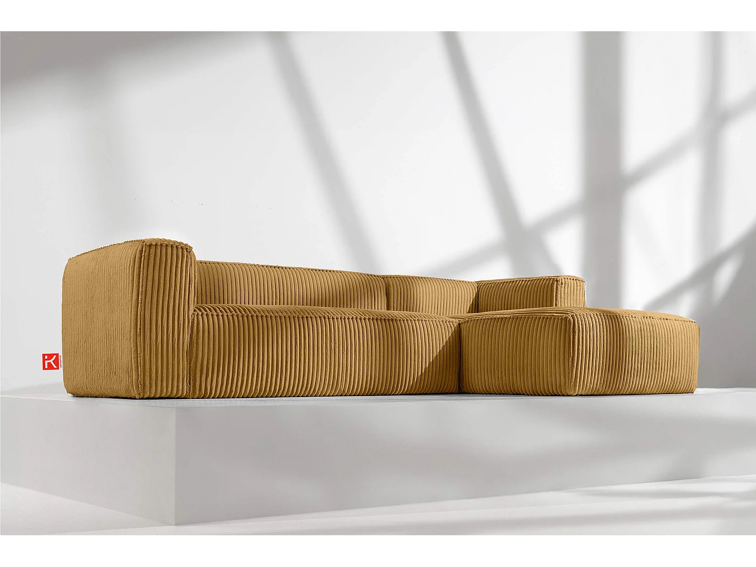 Canapé d'angle droit moderne en velours côtelé large - jaune - FEROX