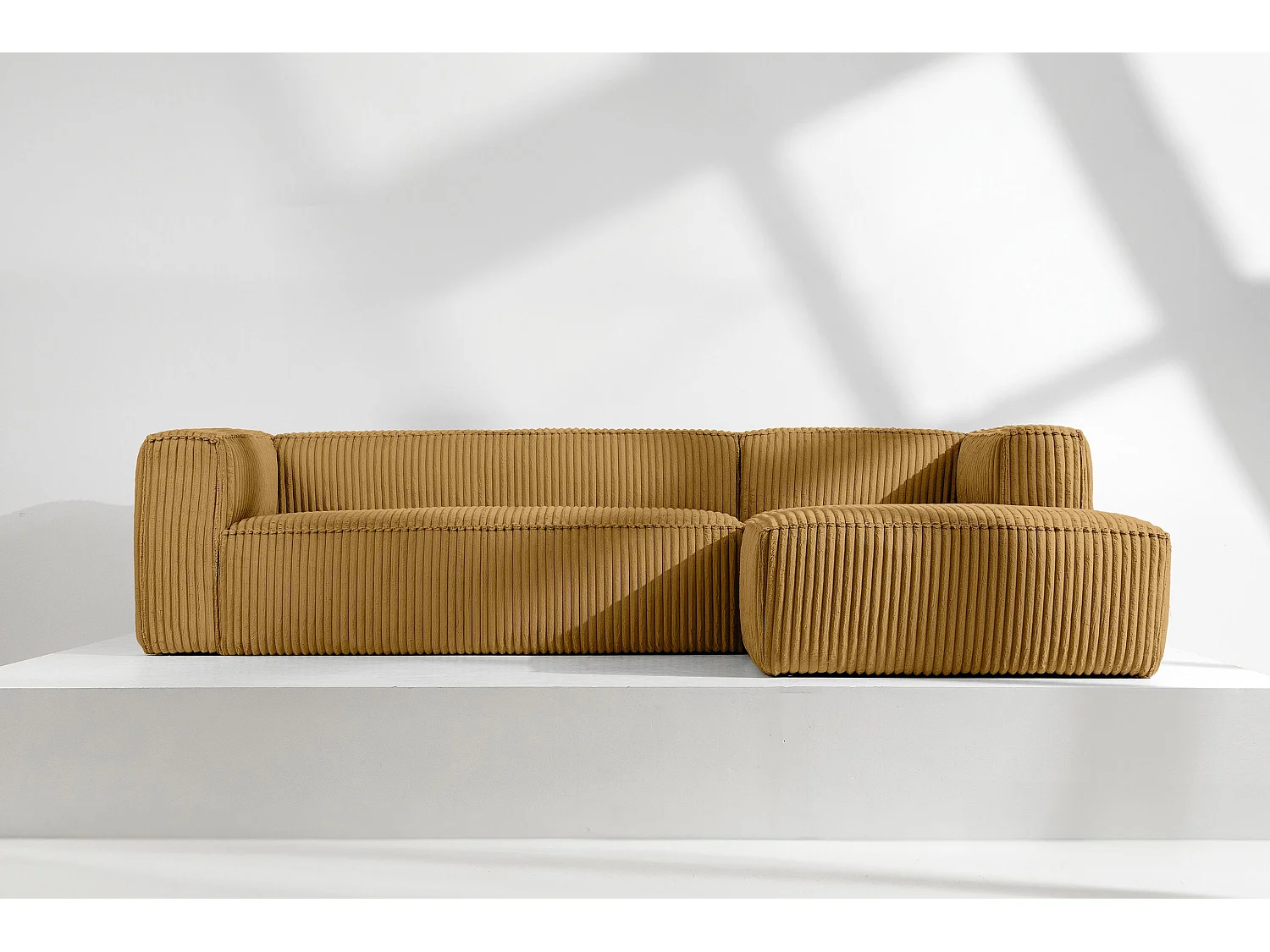 Canapé d'angle droit moderne en velours côtelé large - jaune - FEROX