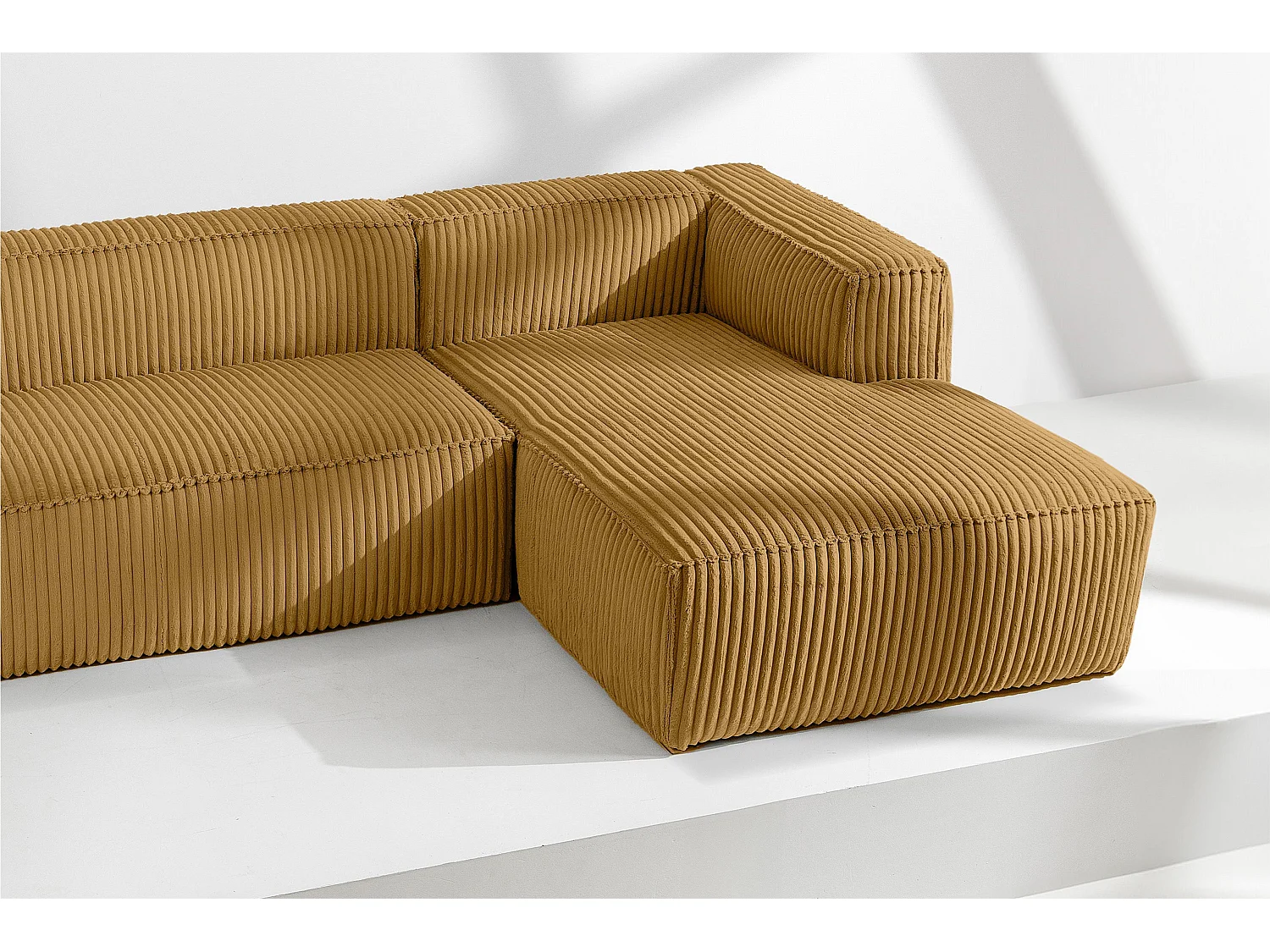 Canapé d'angle droit moderne en velours côtelé large - jaune - FEROX