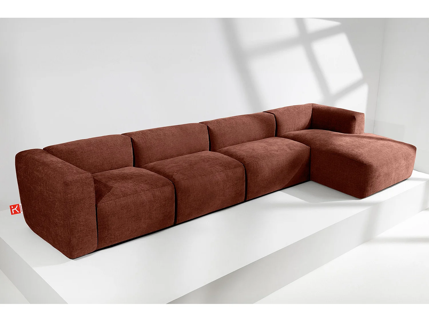 Ecksofa Rechts 6-Sitzer mit extrem weicher und bequemer Sitz - orange - BUFFO