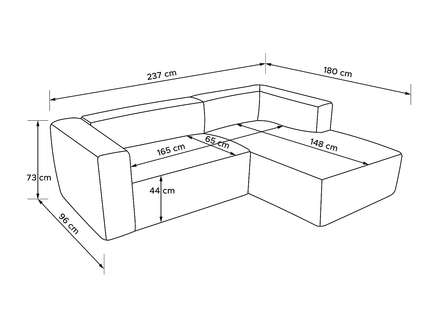 Ecksofa Rechts 3/4 Sitzer mit extrem weicher und bequemer Sitz - blau - BUFFO