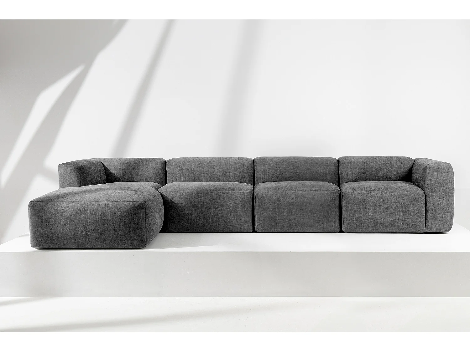 Ecksofa Links 6-Sitzer mit extrem weicher und bequemer Sitz - grau - BUFFO