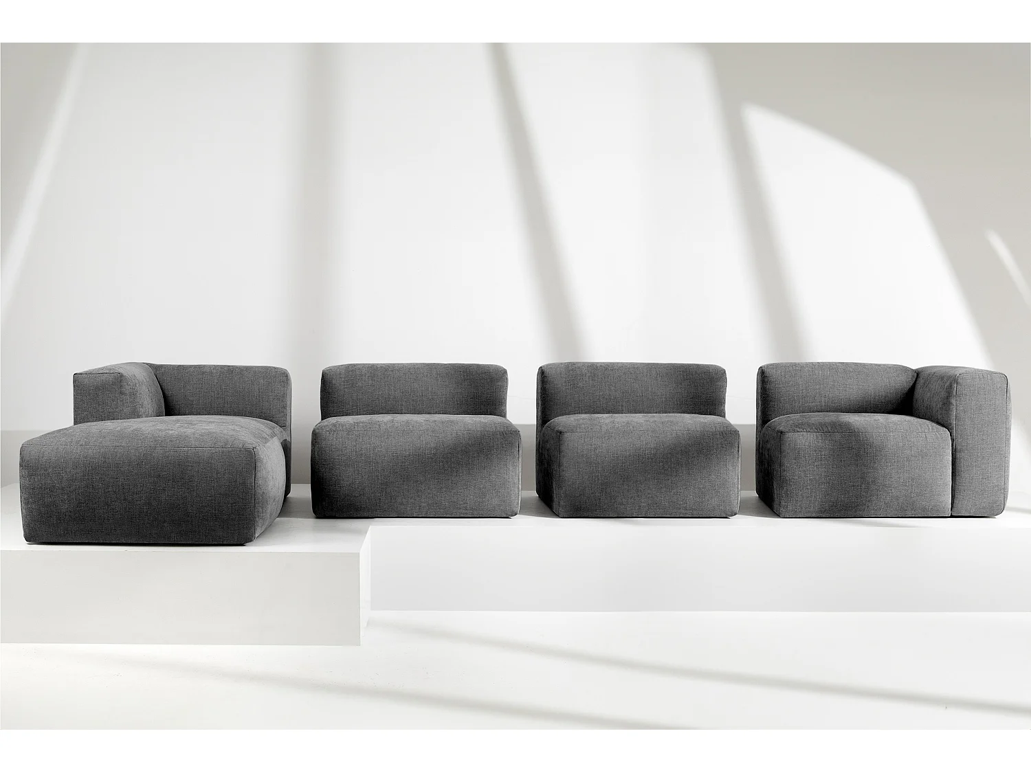 Ecksofa Links 6-Sitzer mit extrem weicher und bequemer Sitz - grau - BUFFO