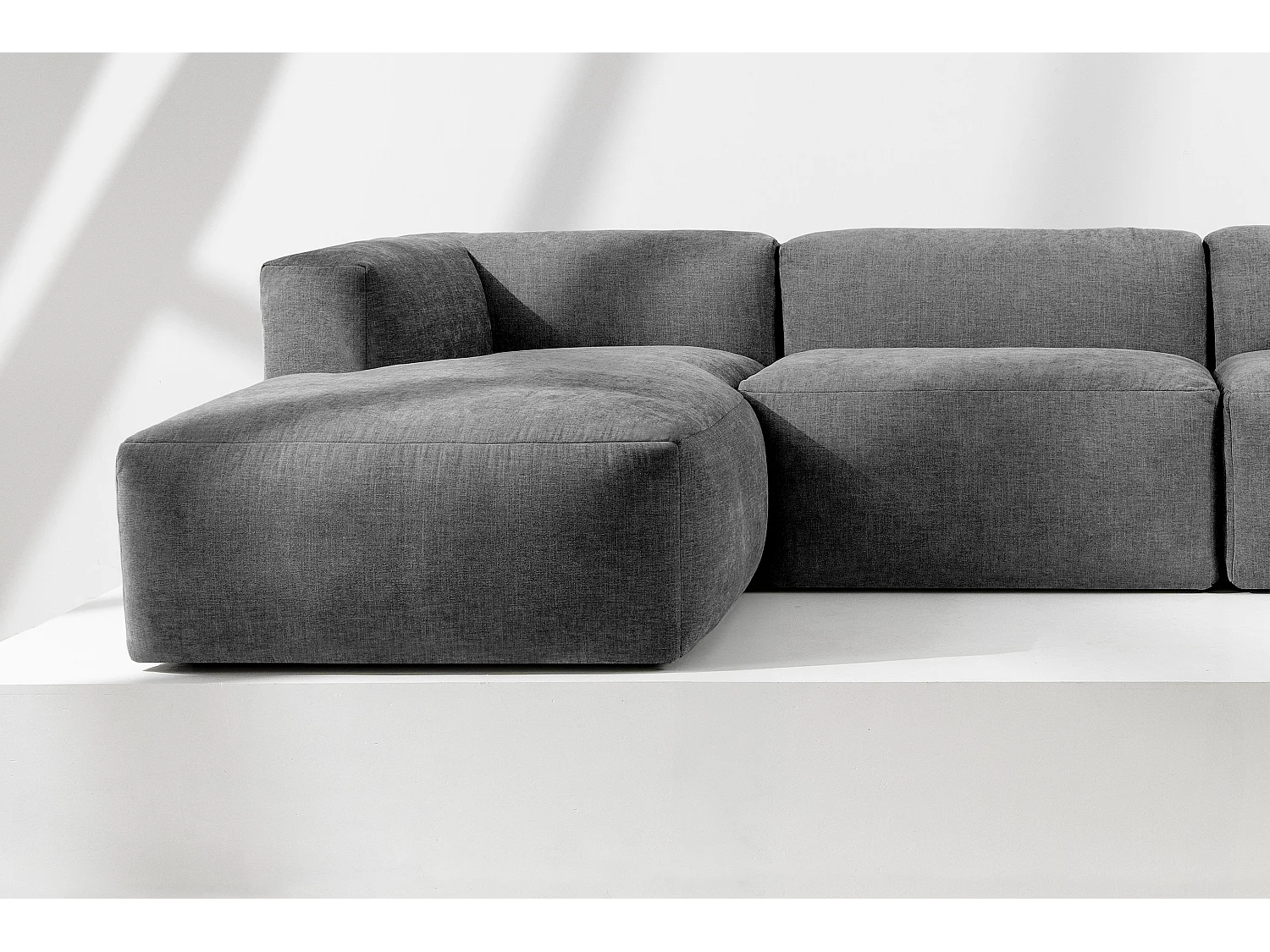 Ecksofa Links 6-Sitzer mit extrem weicher und bequemer Sitz - grau - BUFFO