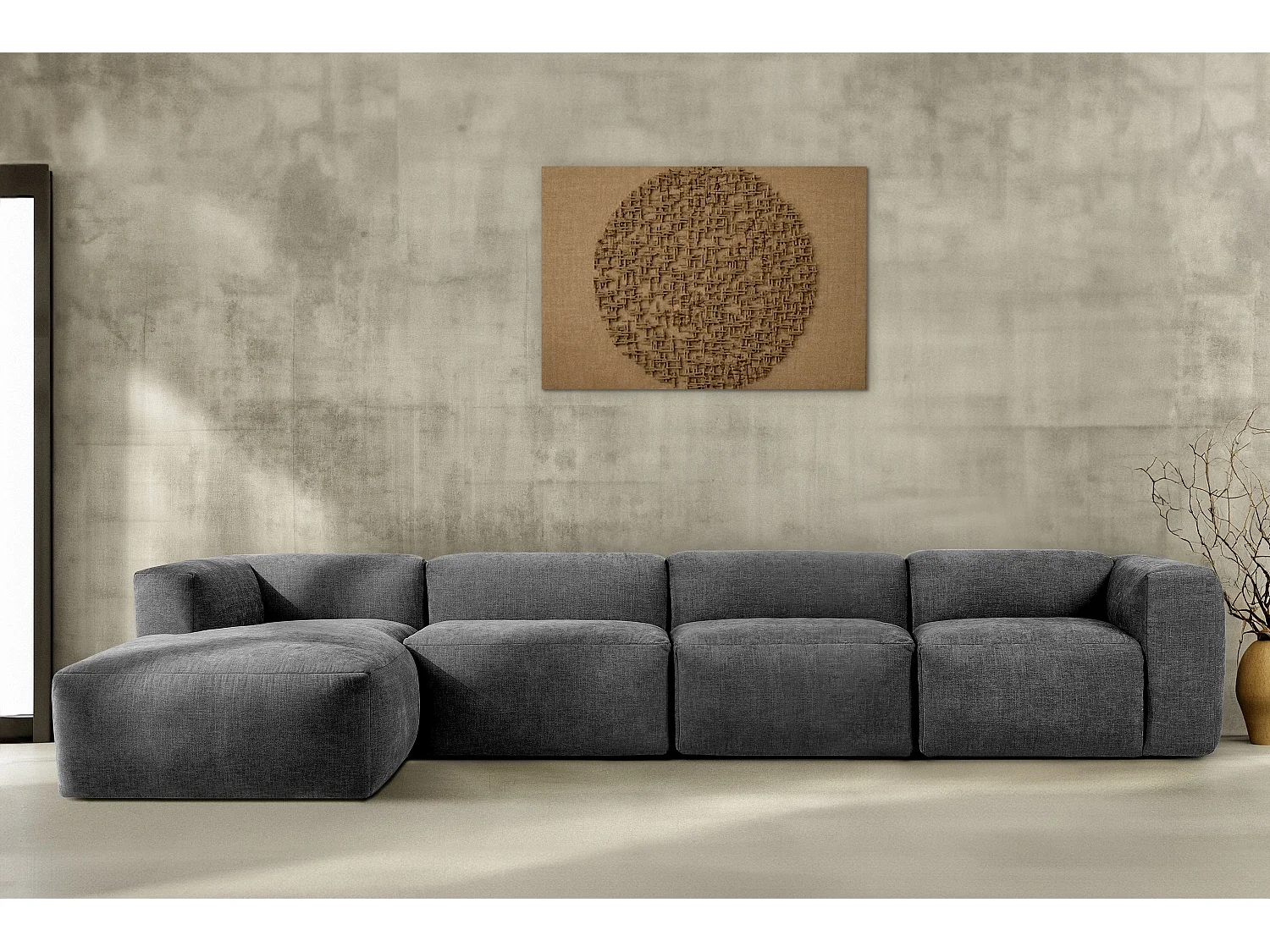 Ecksofa Links 6-Sitzer mit extrem weicher und bequemer Sitz - grau - BUFFO