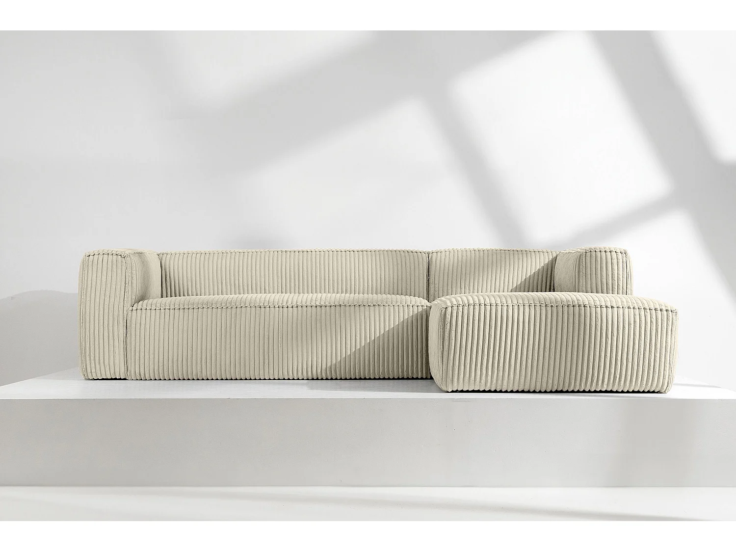 Modernes Ecksofa Rechts aus breitem Cordstoff - cremefarben - FEROX