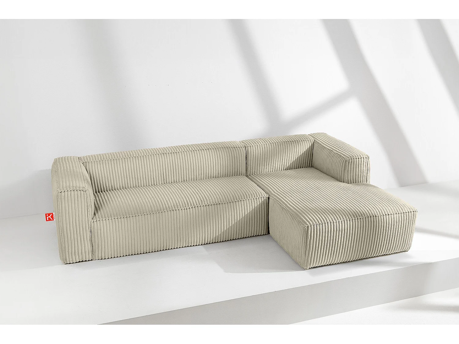 Modernes Ecksofa Rechts aus breitem Cordstoff - cremefarben - FEROX