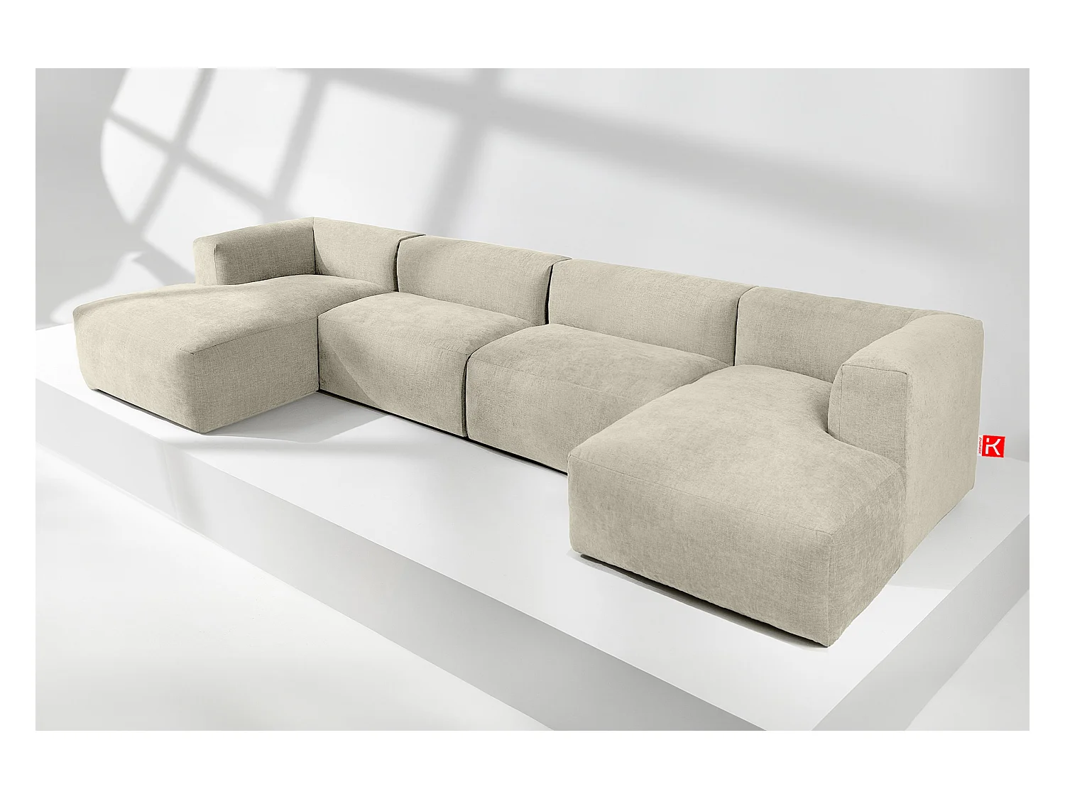 Canapé d'angle panoramique 7/8 places avec assise extrêmement moelleuse et confortable - ecru - BUFFO