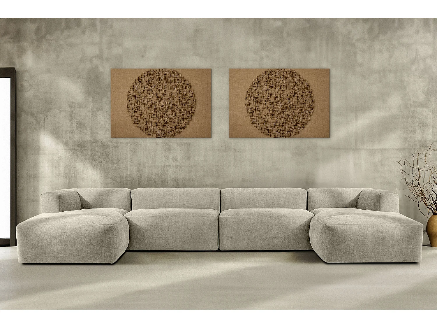 7/8 Sitzer Panorama-Ecksofa mit extrem weicher und bequemer Sitz - ecru - BUFFO