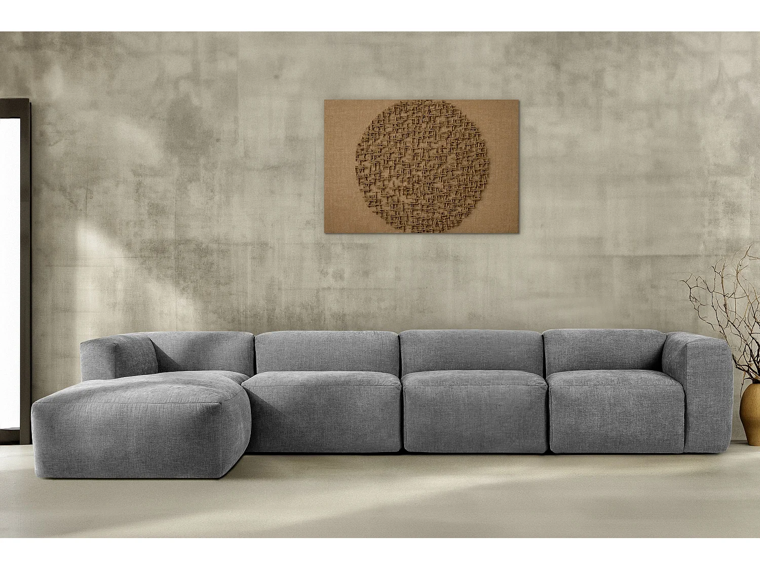 Ecksofa Links 6-Sitzer mit extrem weicher und bequemer Sitz - hellgrau - BUFFO