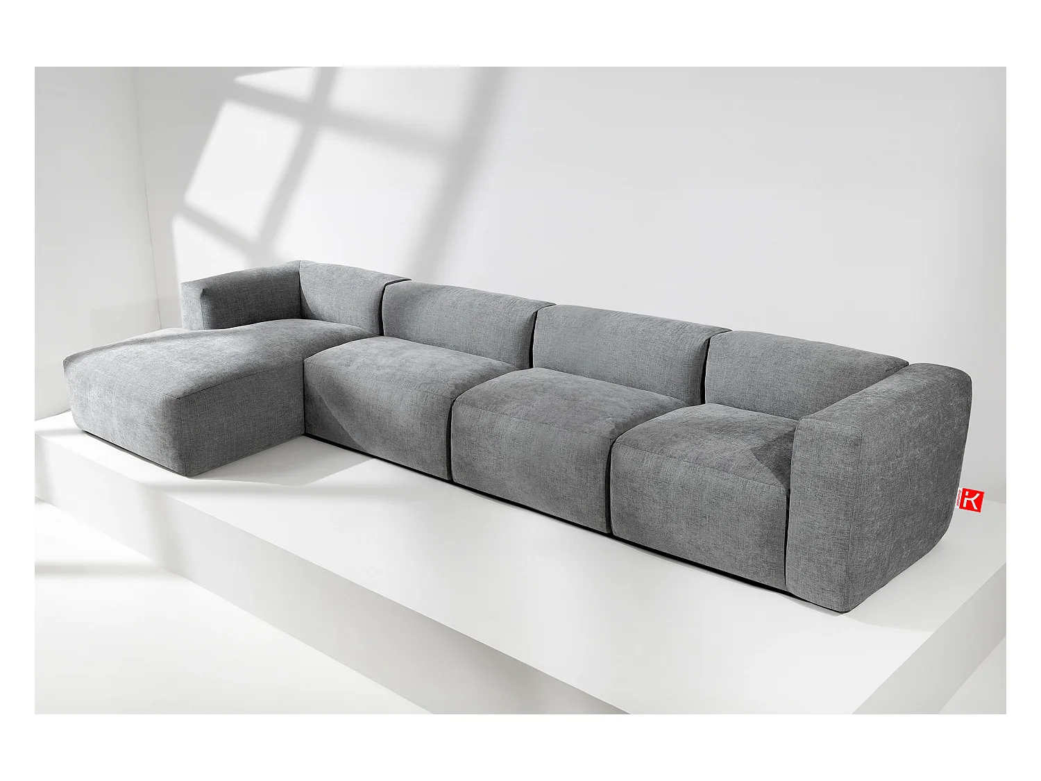Canapé d'angle gauche 6 places avec assise extrêmement moelleuse et confortable - gris clair - BUFFO