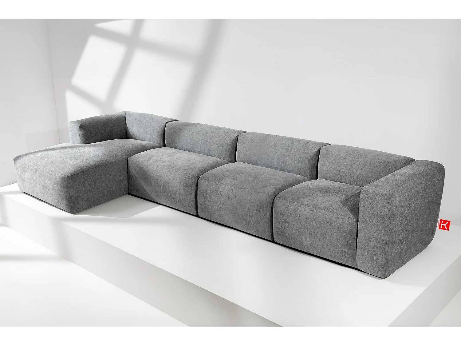 Ecksofa Links 6-Sitzer mit extrem weicher und bequemer Sitz - hellgrau - BUFFO