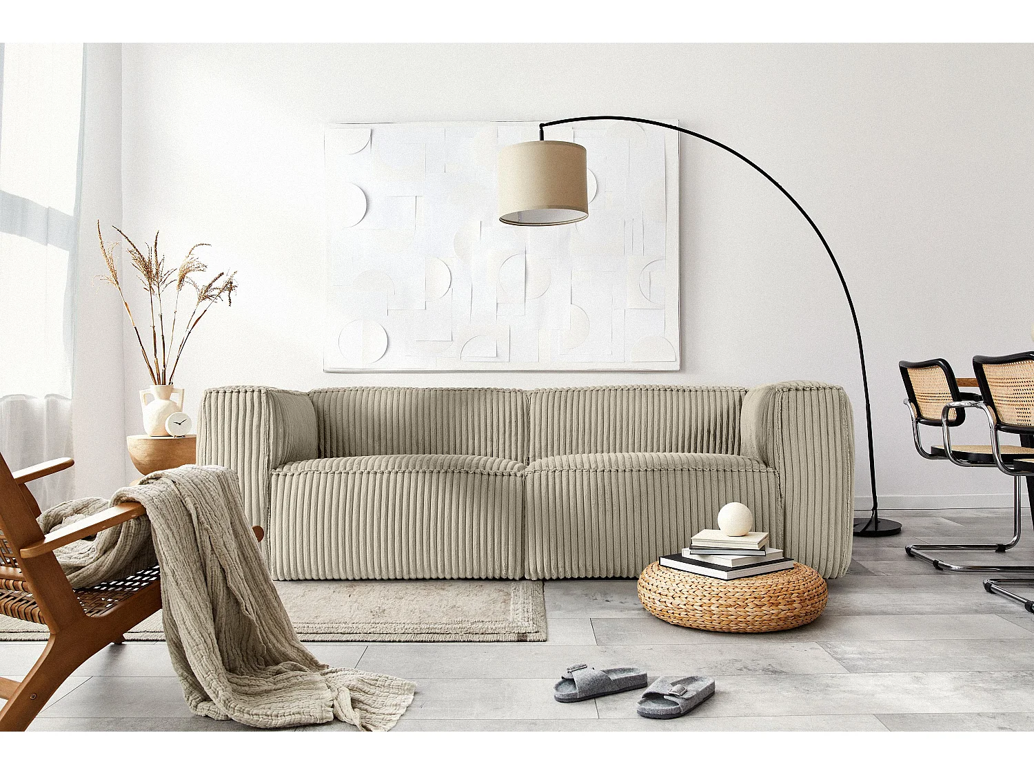 Modernes Sofa 3 Sitzer aus breitem Cordstoff - beige - FEROX