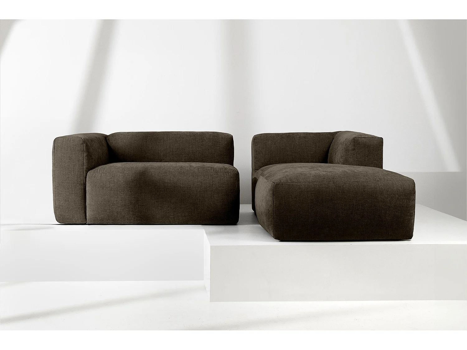 Ecksofa Rechts 3/4 Sitzer mit extrem weicher und bequemer Sitz - braun - BUFFO