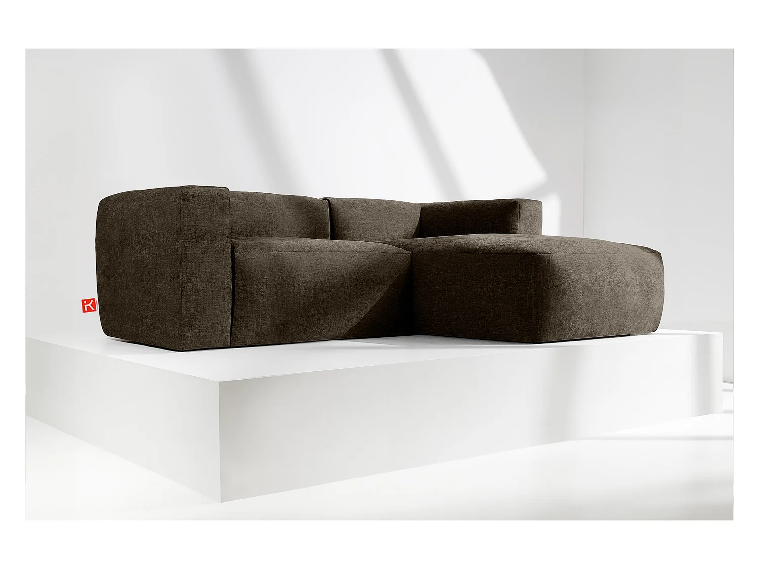 Canapé d'angle droit 3/4 places avec assise extrêmement moelleuse et confortable - marron - BUFFO