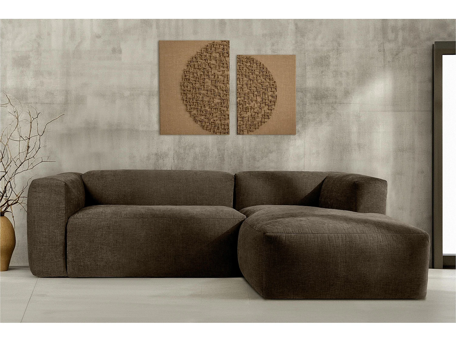 Ecksofa Rechts 3/4 Sitzer mit extrem weicher und bequemer Sitz - braun - BUFFO