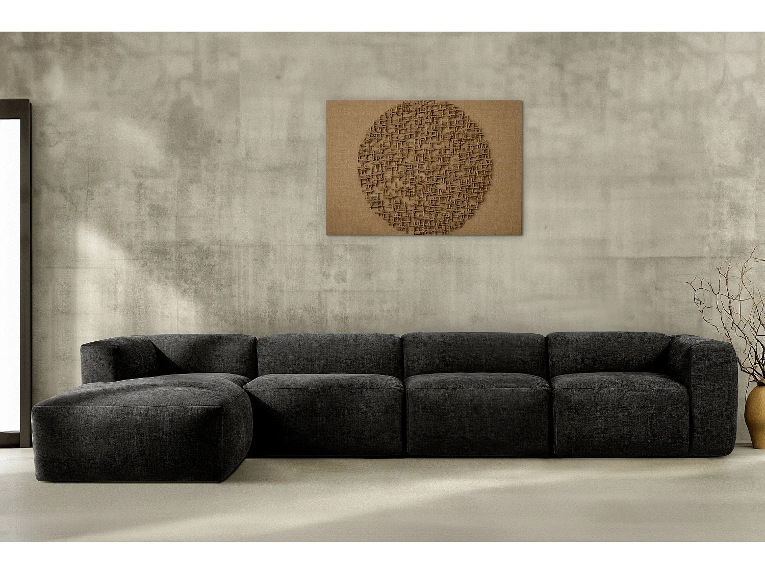 Ecksofa Links 6-Sitzer mit extrem weicher und bequemer Sitz - grau - BUFFO