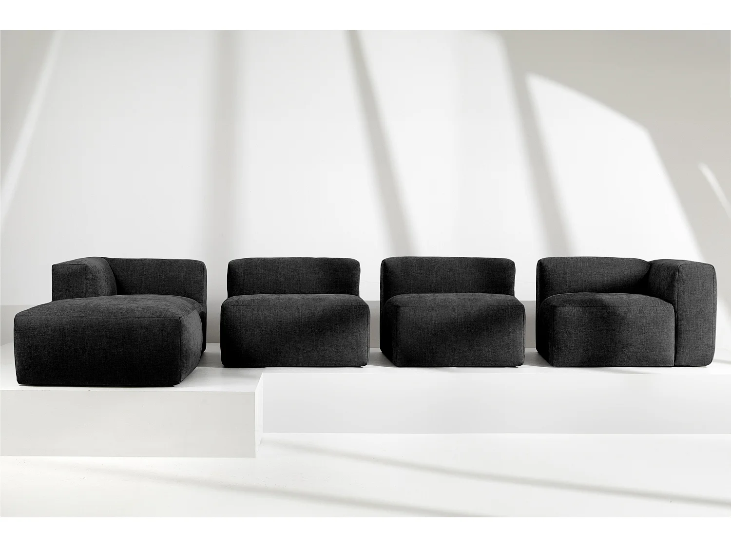 Ecksofa Links 6-Sitzer mit extrem weicher und bequemer Sitz - grau - BUFFO