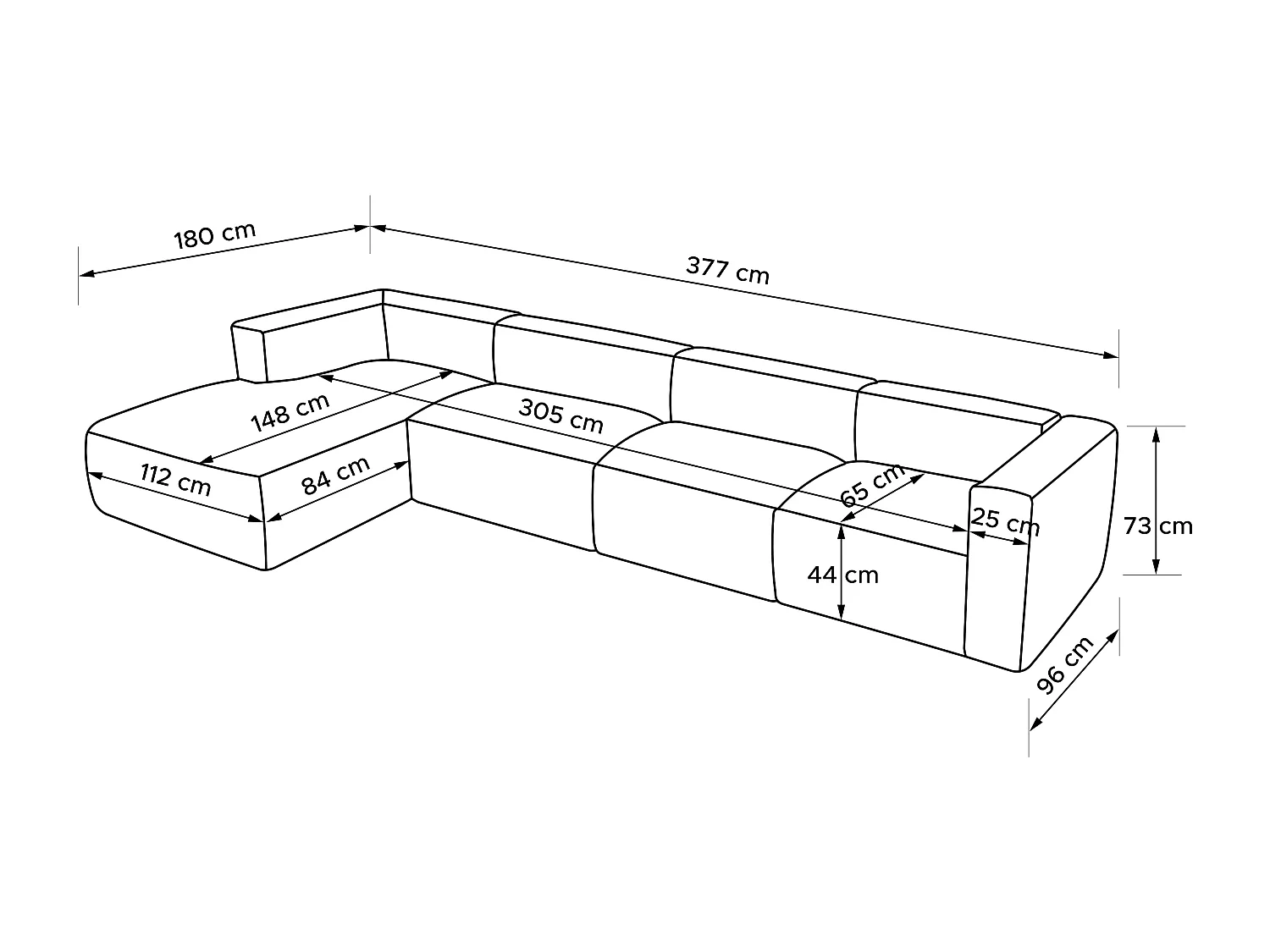 Ecksofa Links 6-Sitzer mit extrem weicher und bequemer Sitz - grau - BUFFO