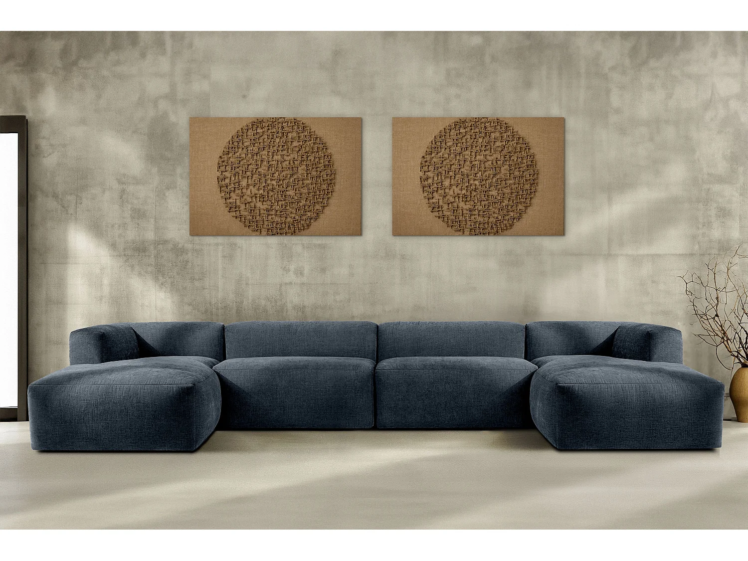 7/8 Sitzer Panorama-Ecksofa mit extrem weicher und bequemer Sitz - blau - BUFFO