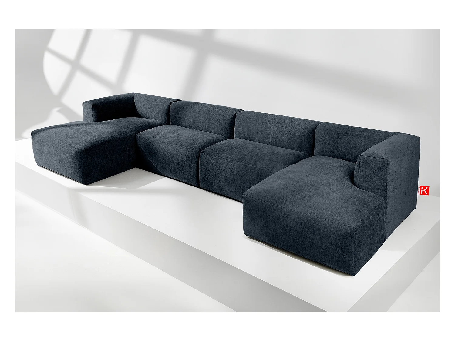Canapé d'angle panoramique 7/8 places avec assise extrêmement moelleuse et confortable - bleu - BUFFO