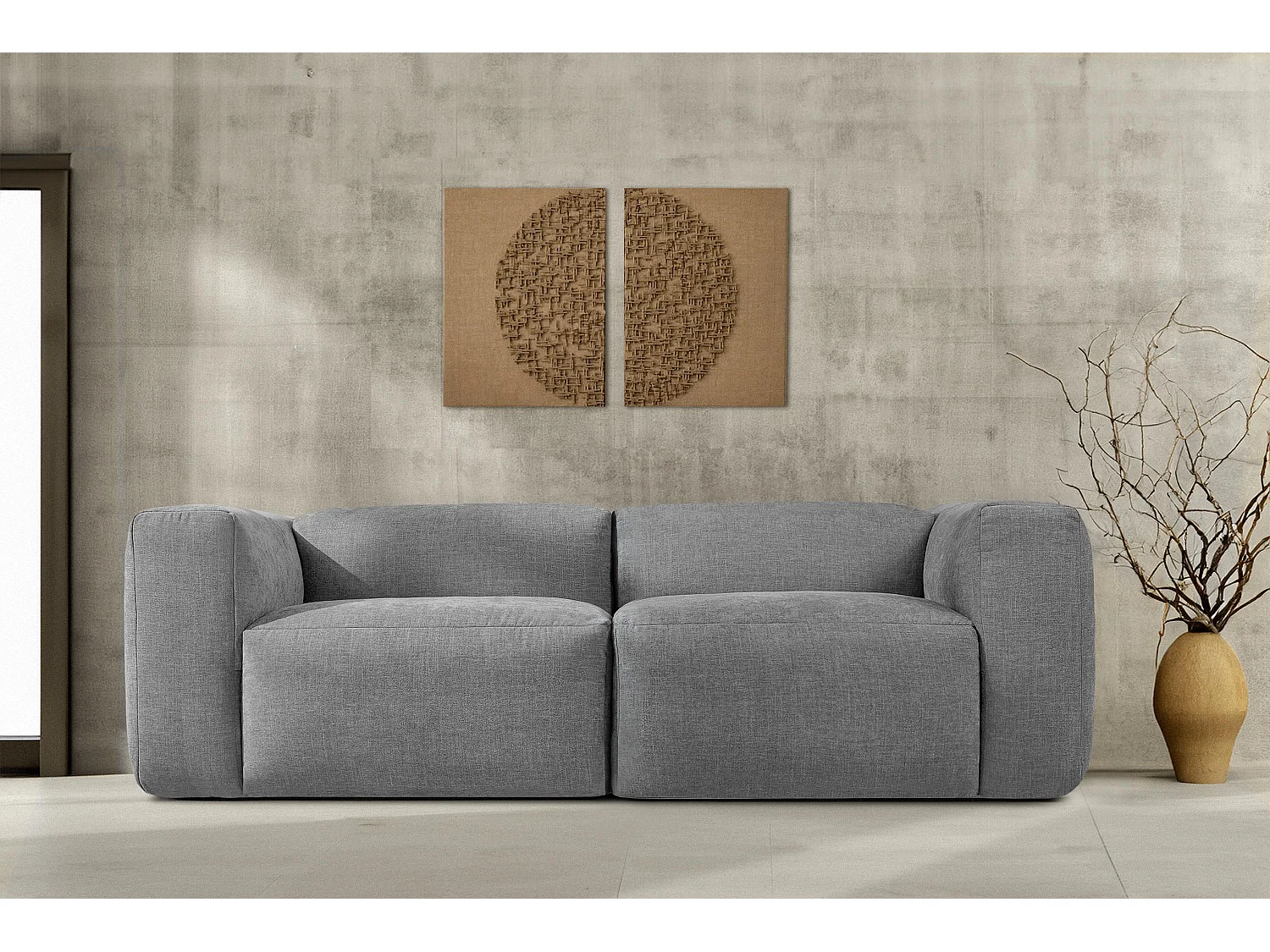 Canapé 2,5 places avec assise extrêmement moelleuse et confortable - gris clair - BUFFO