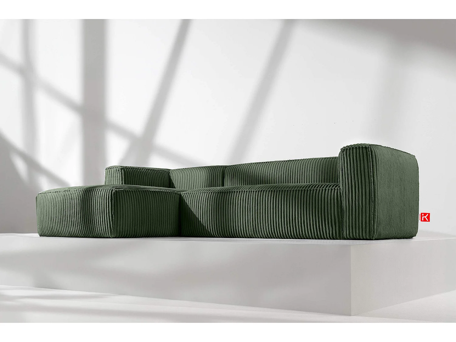 Modernes Ecksofa Links aus breitem Cordstoff - dunkelgrün - FEROX