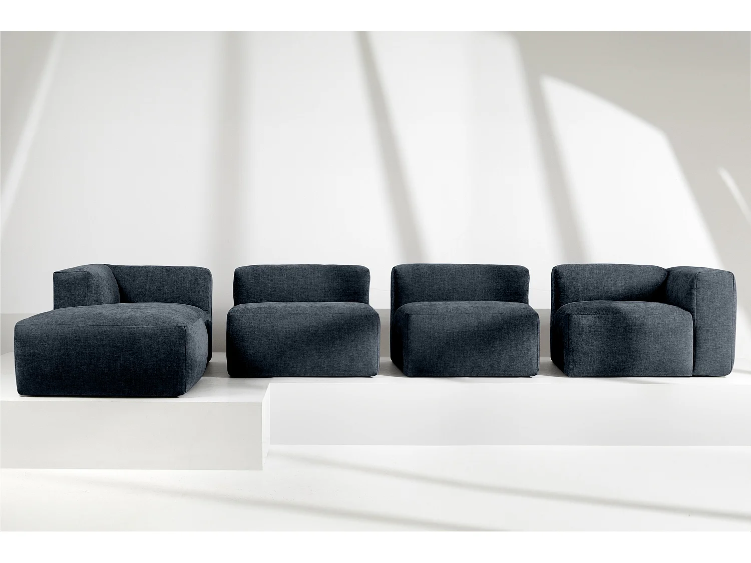 Ecksofa Links 6-Sitzer mit extrem weicher und bequemer Sitz - blau - BUFFO