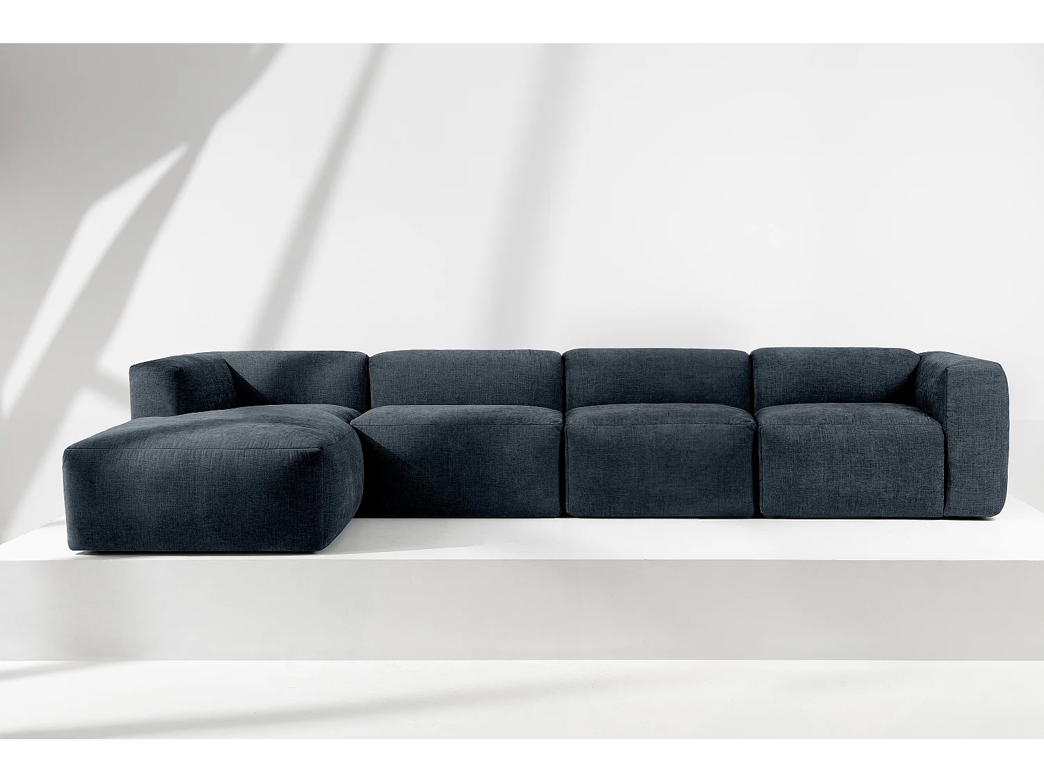 Ecksofa Links 6-Sitzer mit extrem weicher und bequemer Sitz - blau - BUFFO