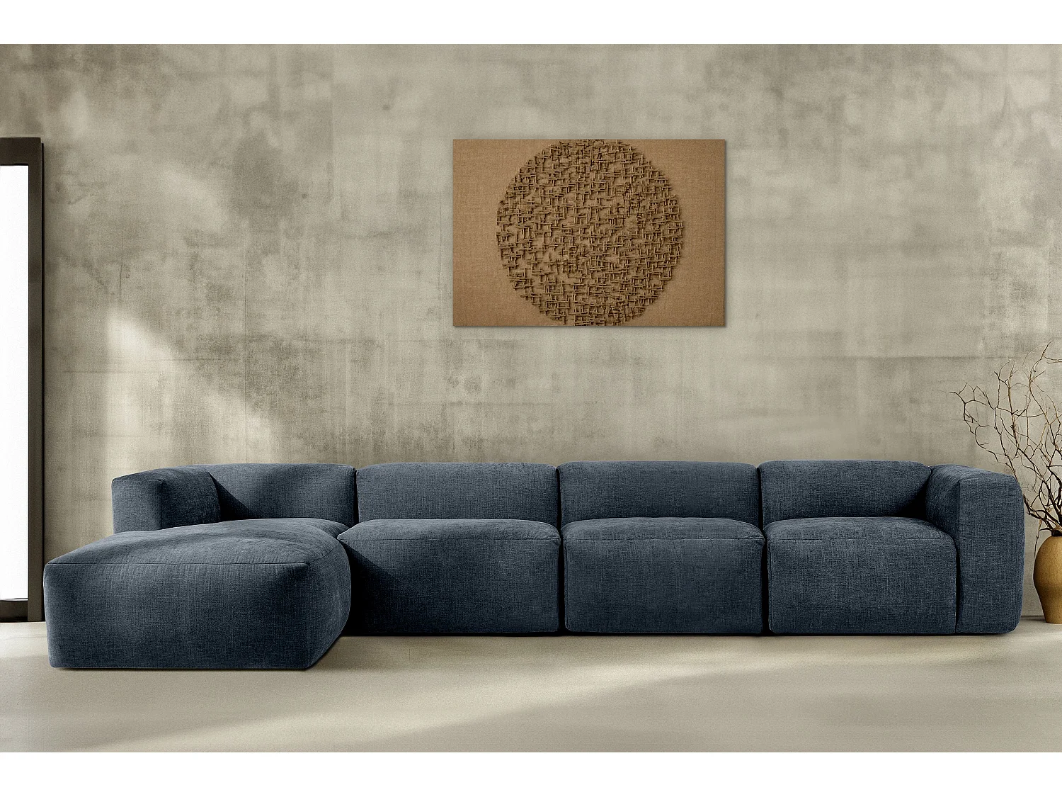 Ecksofa Links 6-Sitzer mit extrem weicher und bequemer Sitz - blau - BUFFO