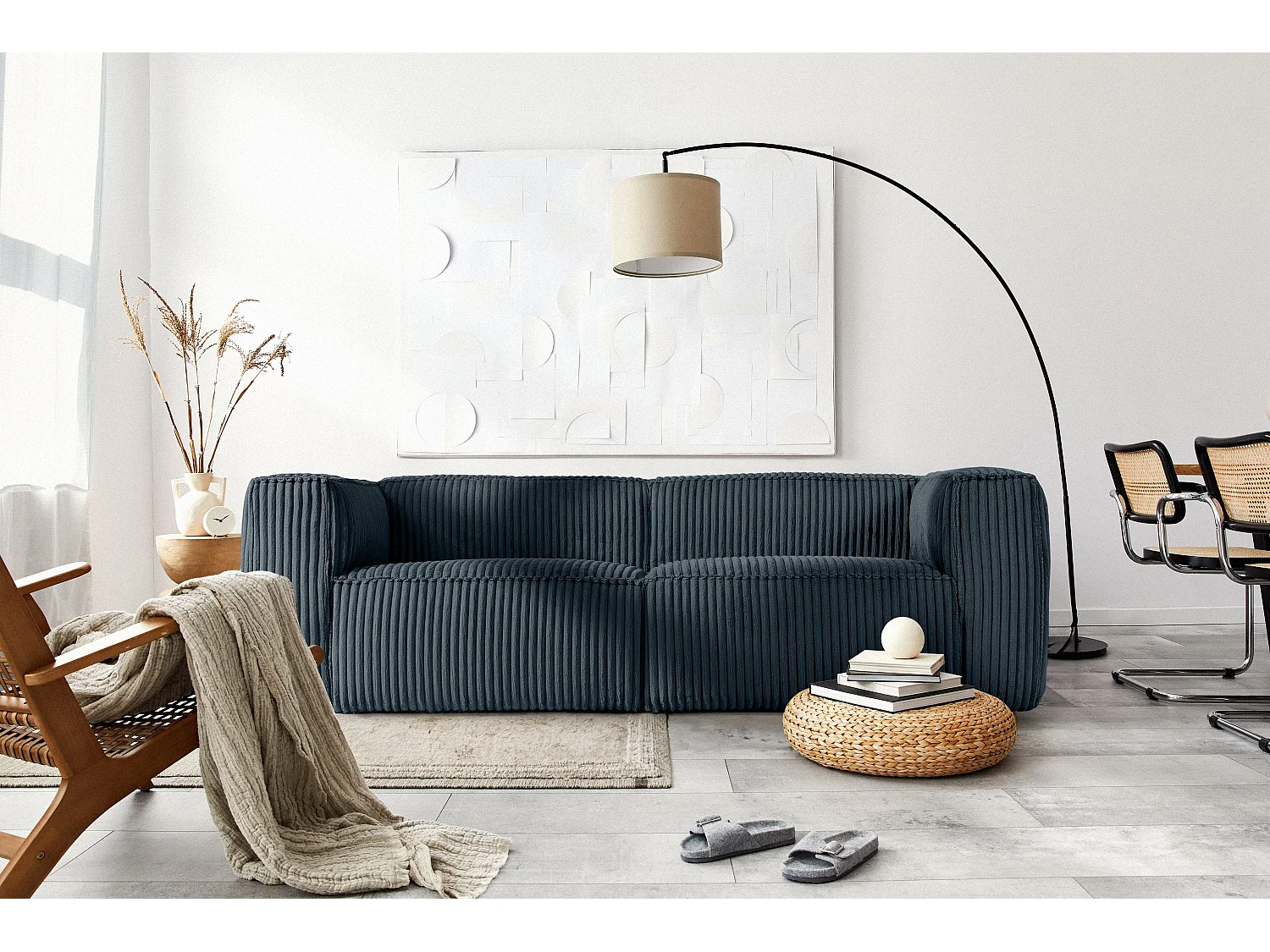 Modernes Sofa 3 Sitzer aus breitem Cordstoff - marineblau - FEROX