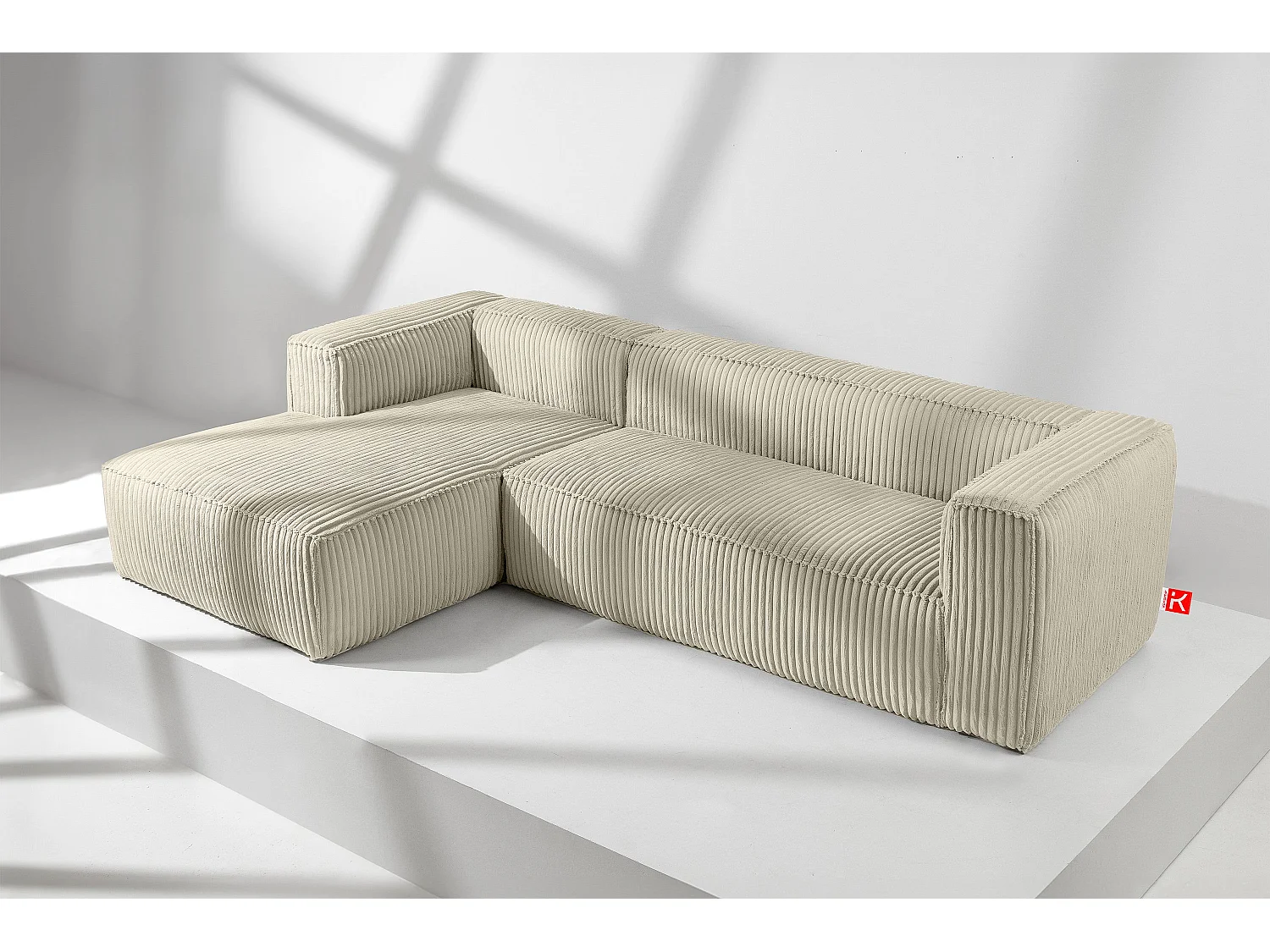 Modernes Ecksofa Links aus breitem Cordstoff - cremefarben - FEROX