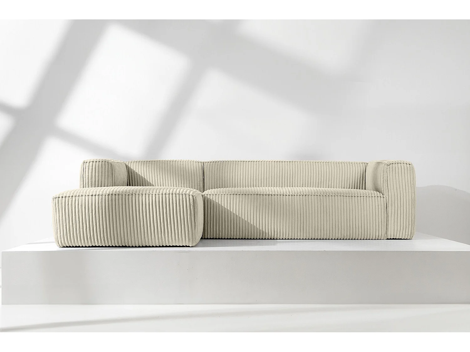 Modernes Ecksofa Links aus breitem Cordstoff - cremefarben - FEROX