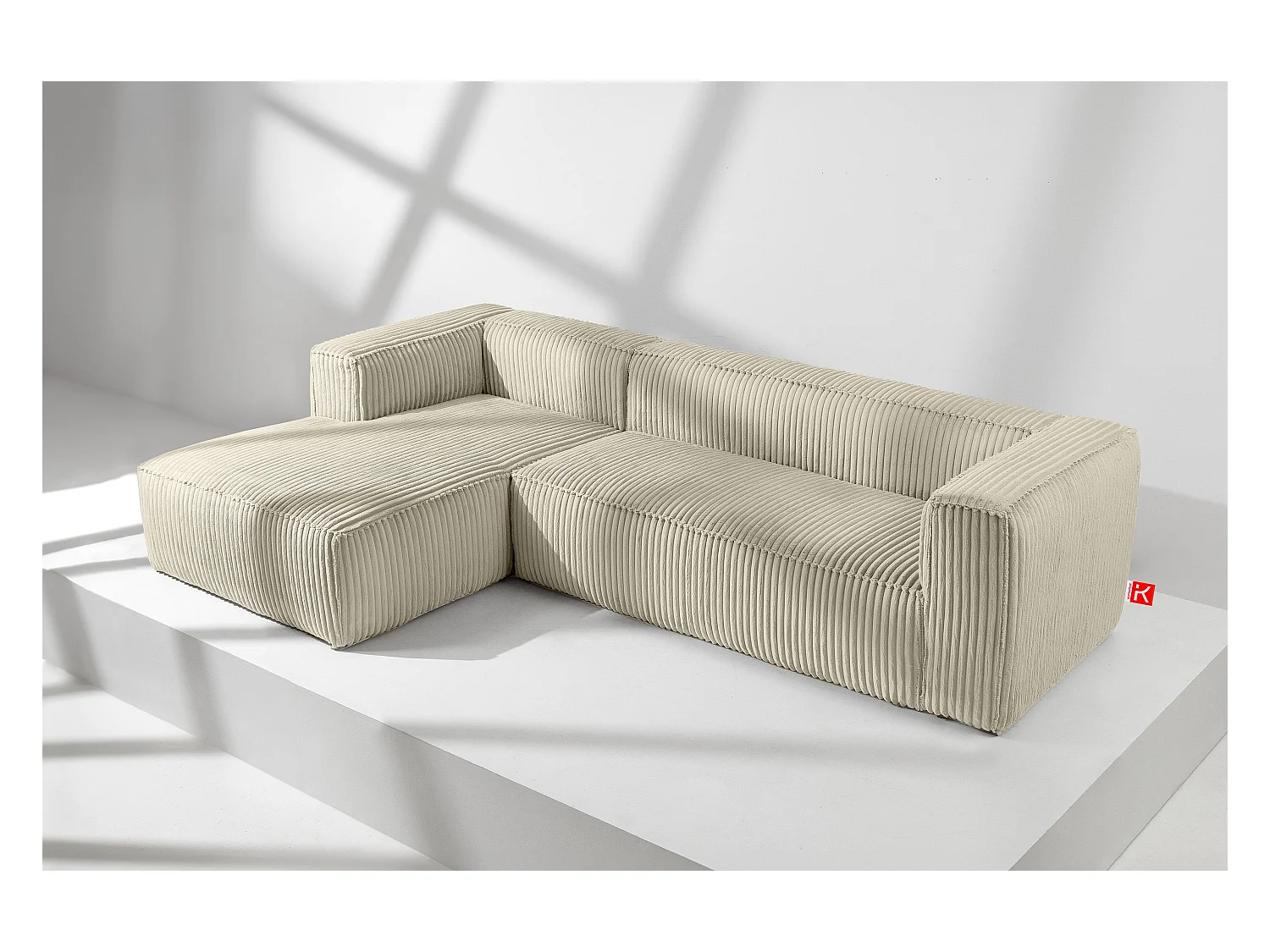 Canapé d'angle gauche moderne en tissu velours côtelé large - crème - FEROX