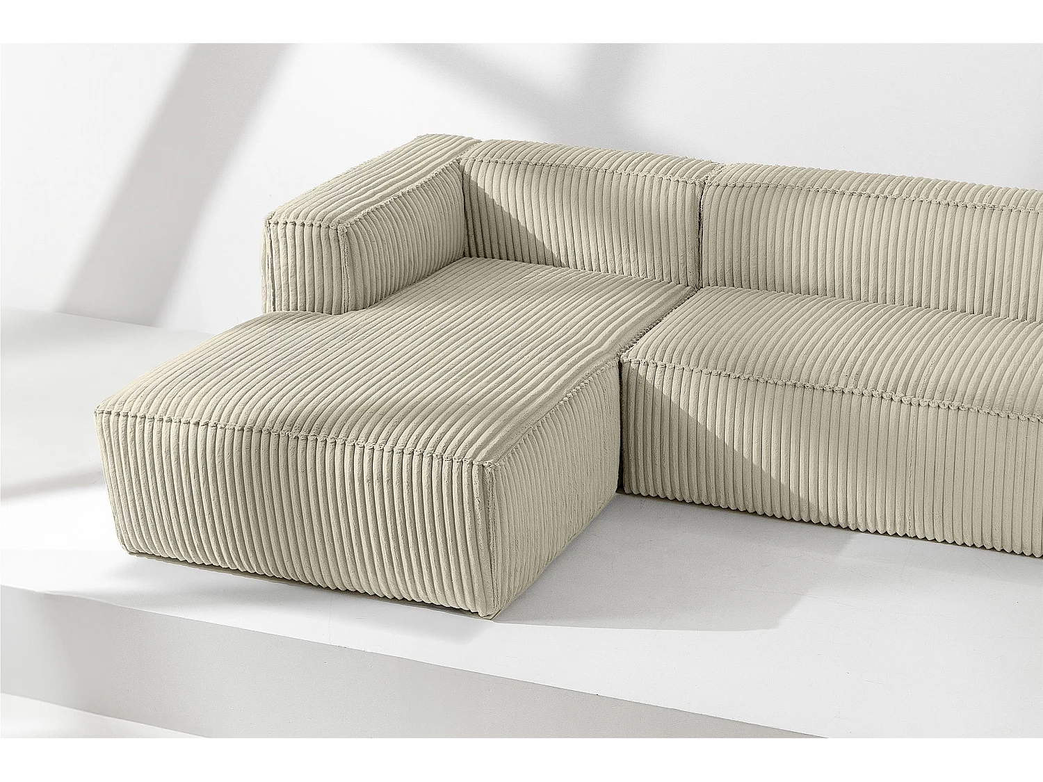 Modernes Ecksofa Links aus breitem Cordstoff - cremefarben - FEROX