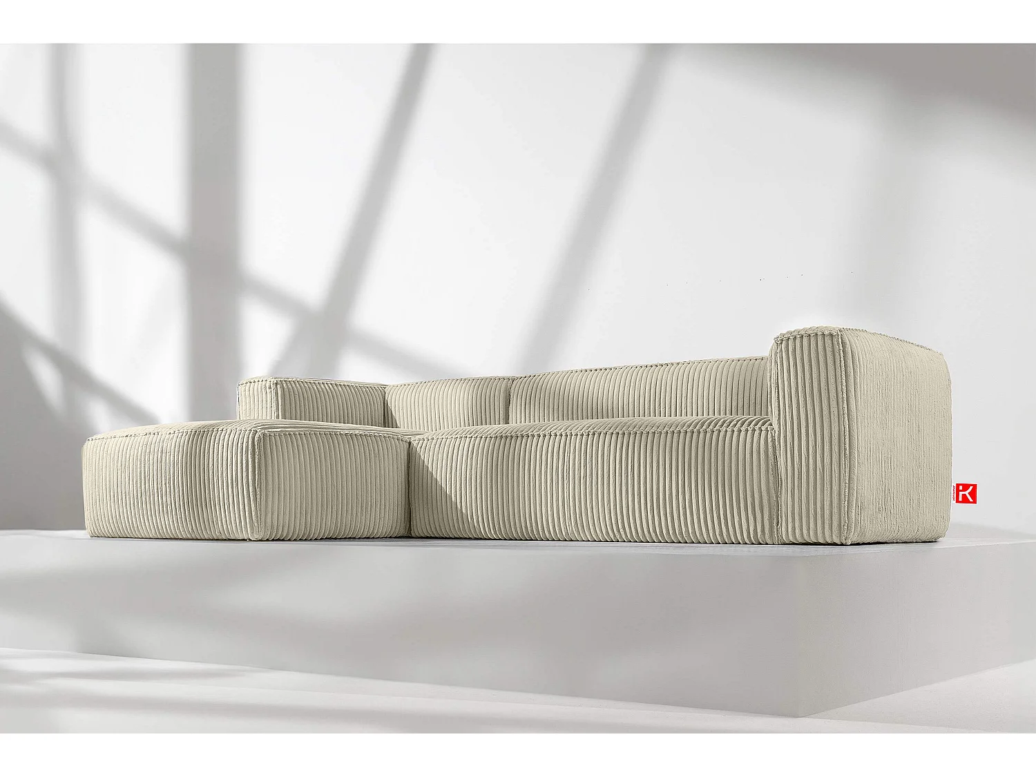 Modernes Ecksofa Links aus breitem Cordstoff - cremefarben - FEROX