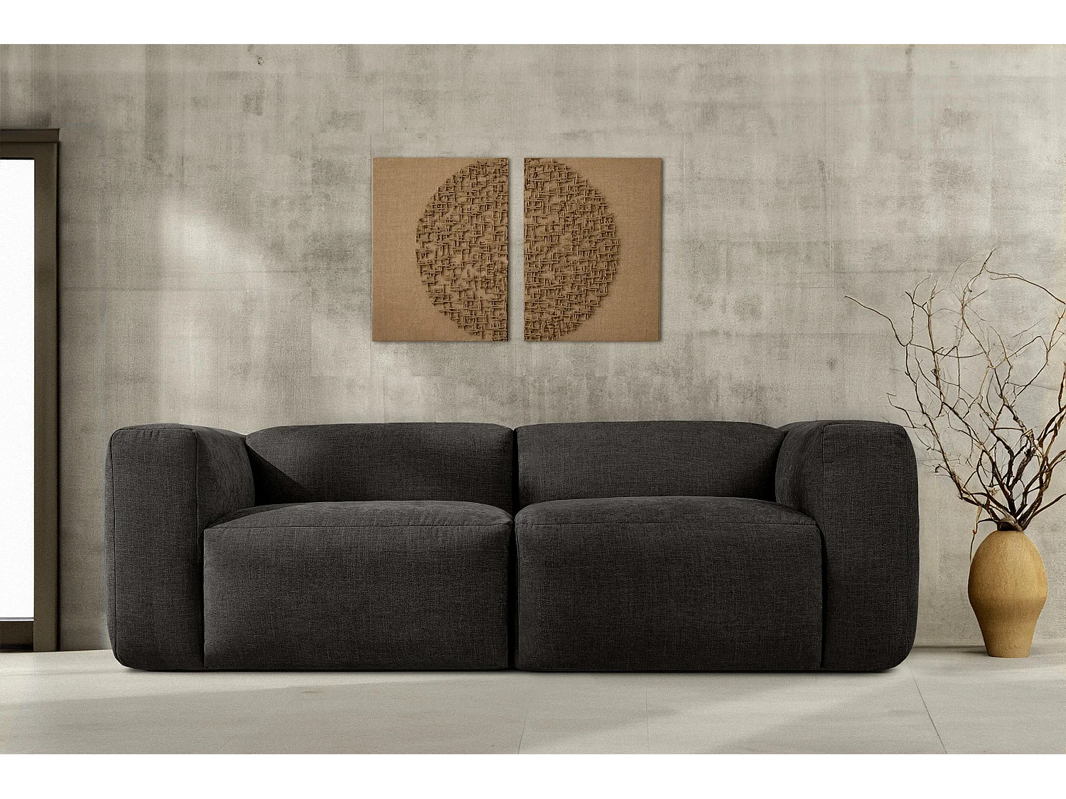 Canapé 2,5 places avec assise extrêmement moelleuse et confortable - gris - BUFFO