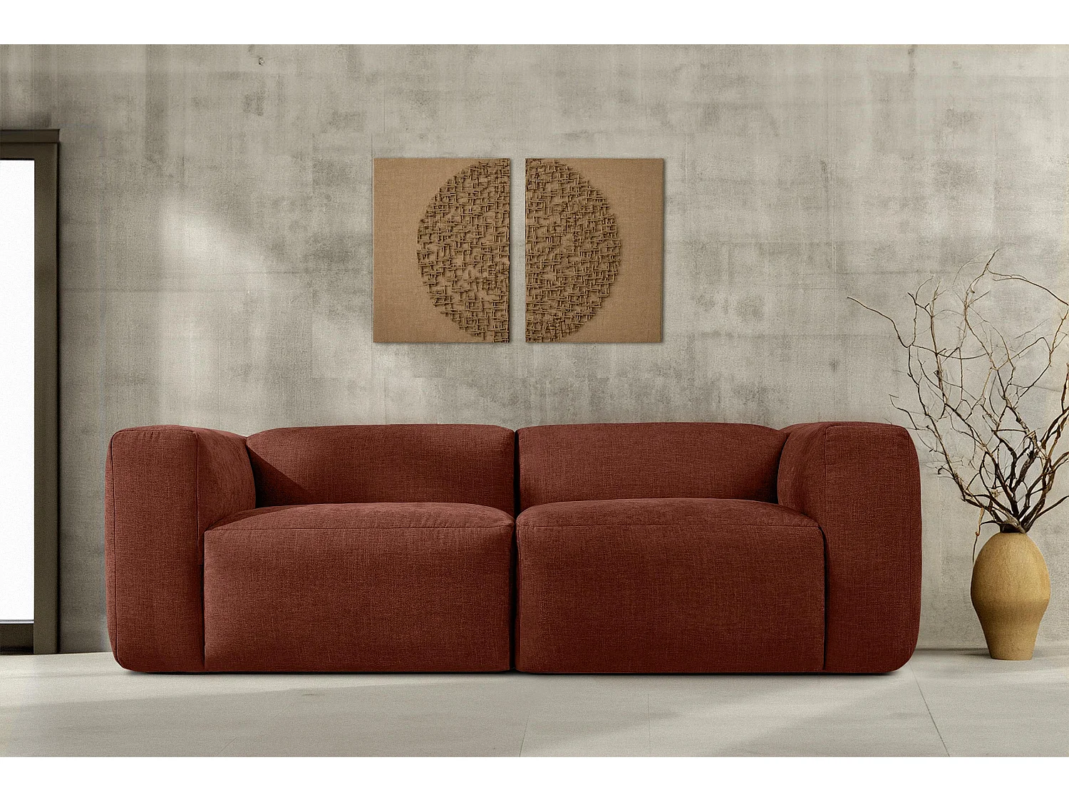 Canapé 2,5 places avec assise extrêmement moelleuse et confortable - orange - BUFFO