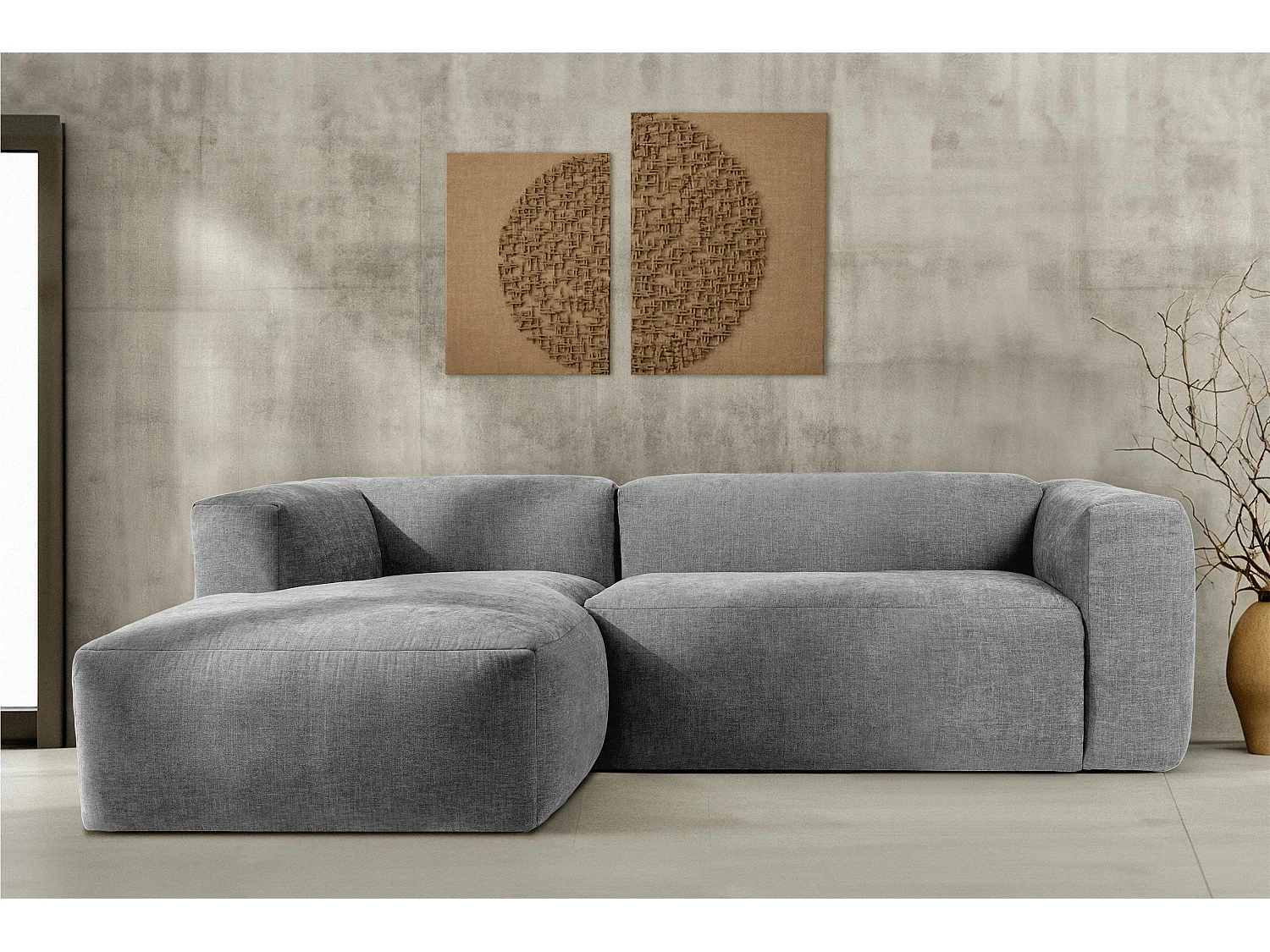 Canapé d'angle gauche 3/4 places avec assise extrêmement moelleuse et confortable - gris - BUFFO