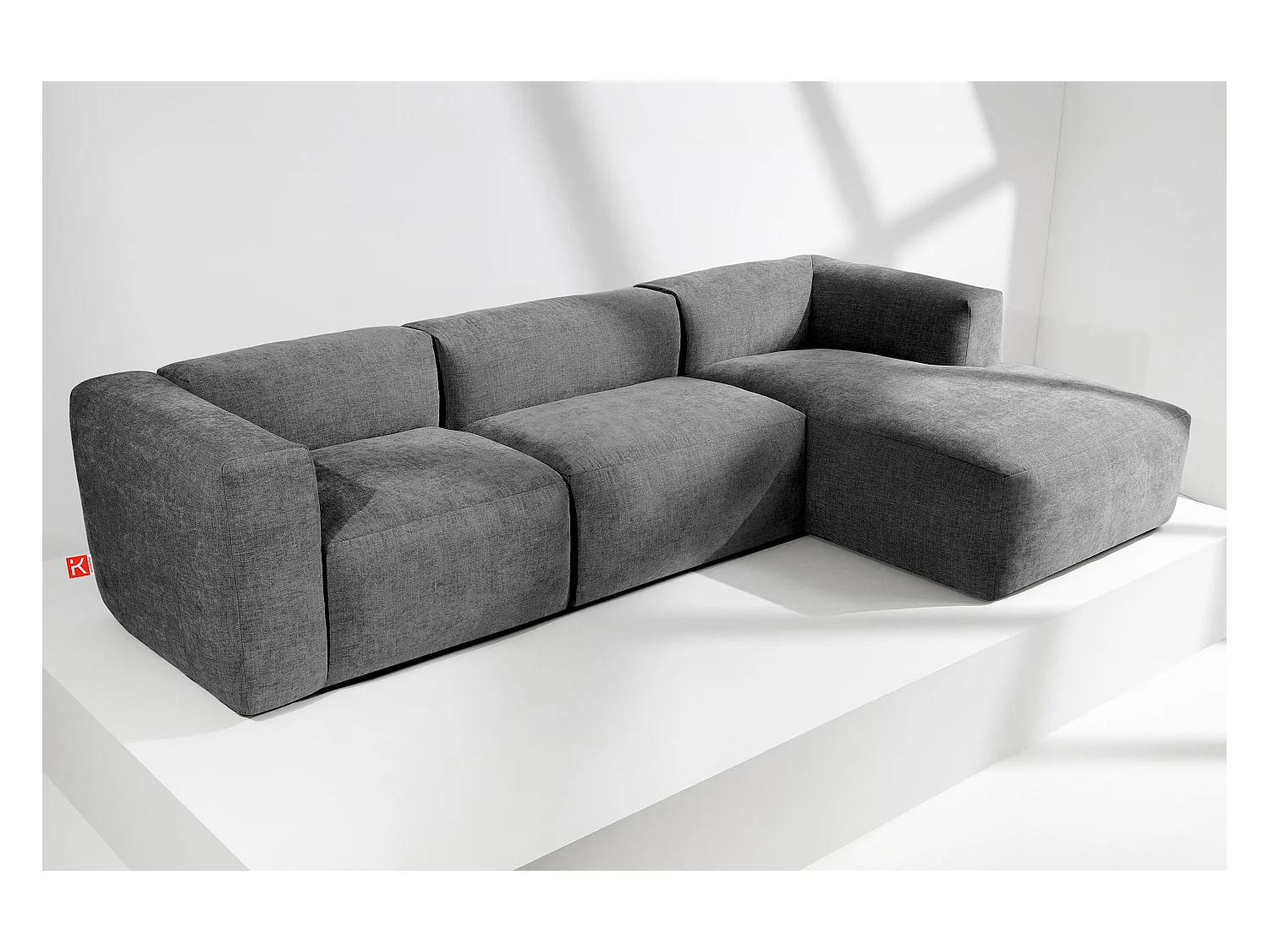 Canapé d'angle droit avec assise extrêmement moelleuse et confortable - gris - BUFFO