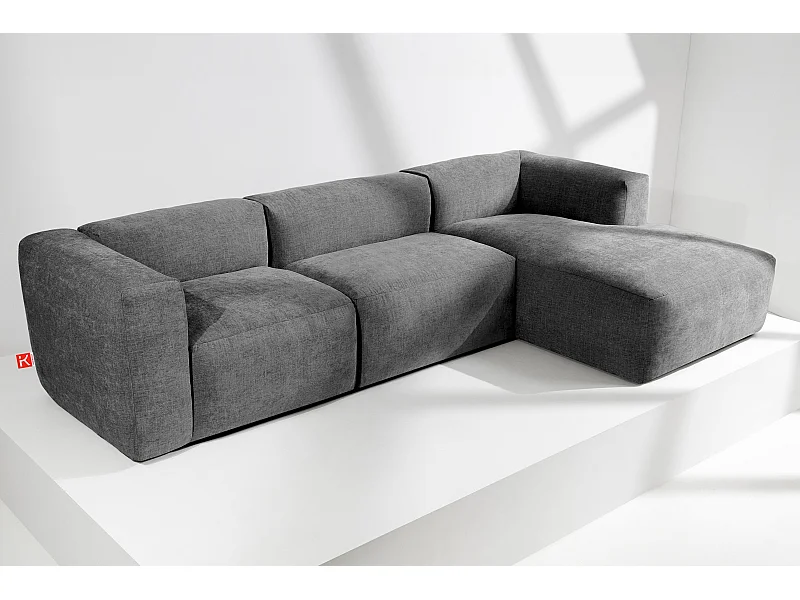 Canapé d'angle droit avec assise extrêmement moelleuse et confortable - gris - BUFFO