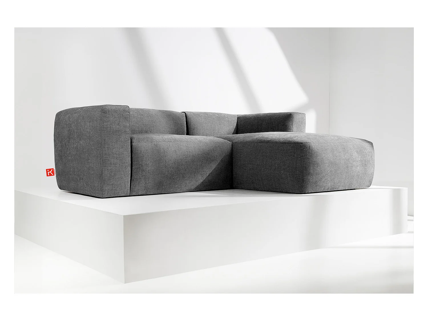 Canapé d'angle droit 3/4 places avec assise extrêmement moelleuse et confortable - gris - BUFFO