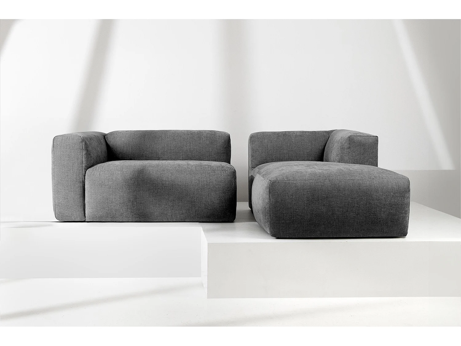 Ecksofa Rechts 3/4 Sitzer mit extrem weicher und bequemer Sitz - grau - BUFFO