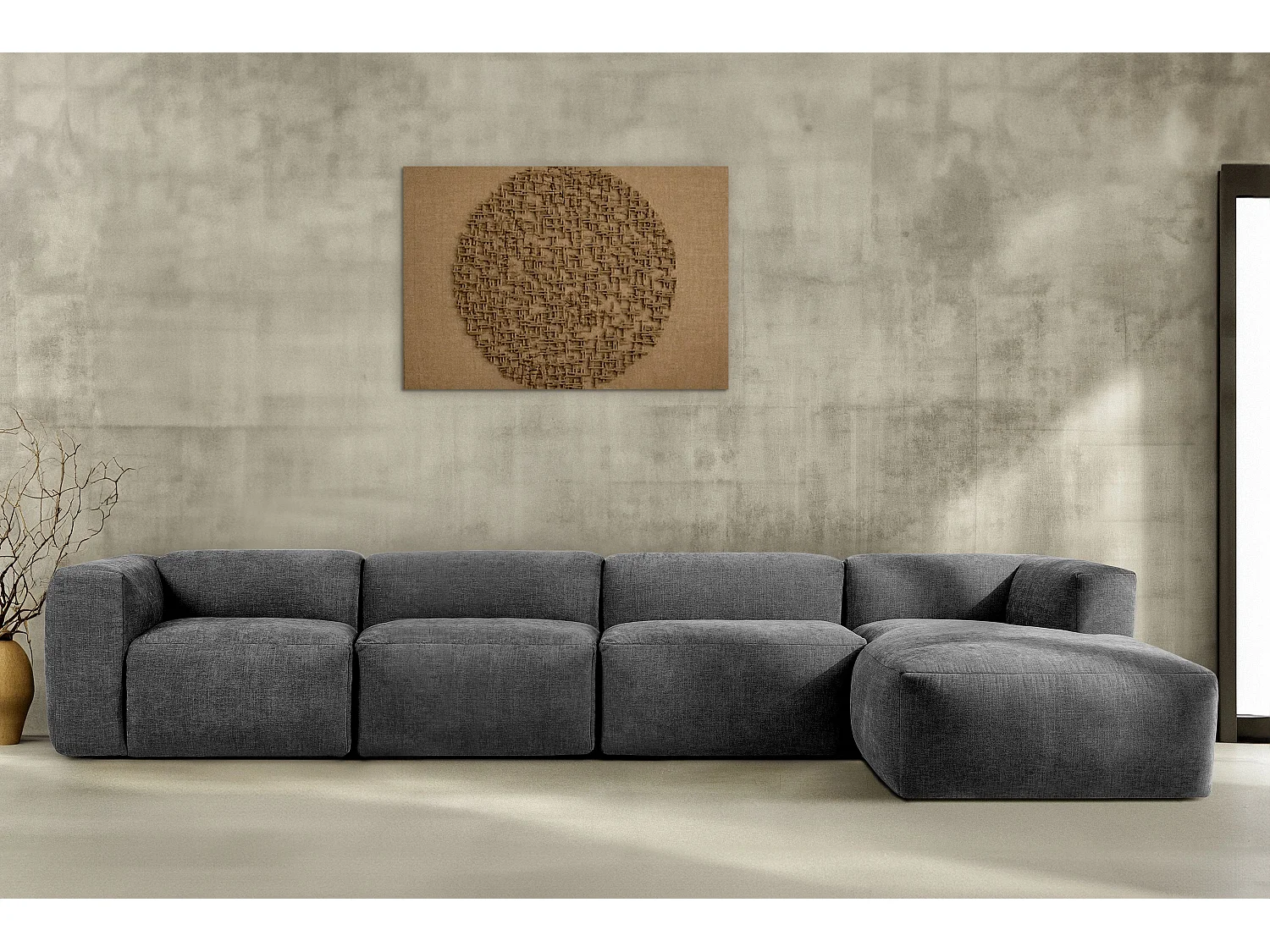 Ecksofa Rechts 6-Sitzer mit extrem weicher und bequemer Sitz - grau - BUFFO