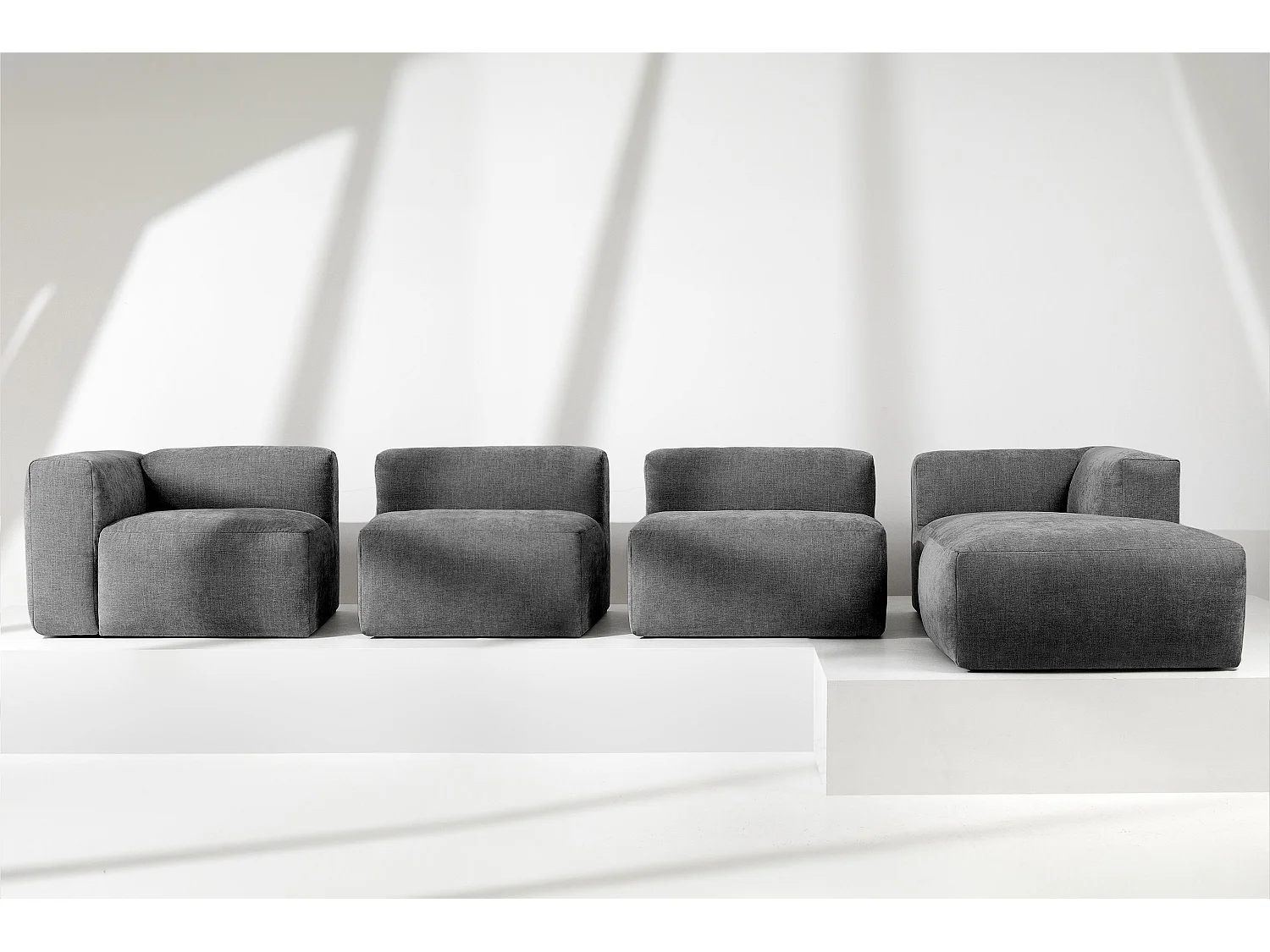 Ecksofa Rechts 6-Sitzer mit extrem weicher und bequemer Sitz - grau - BUFFO