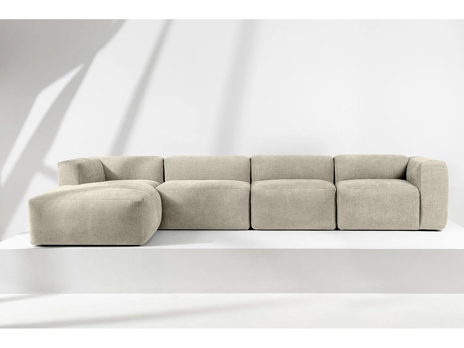 Ecksofa Links 6-Sitzer mit extrem weicher und bequemer Sitz - ecru - BUFFO