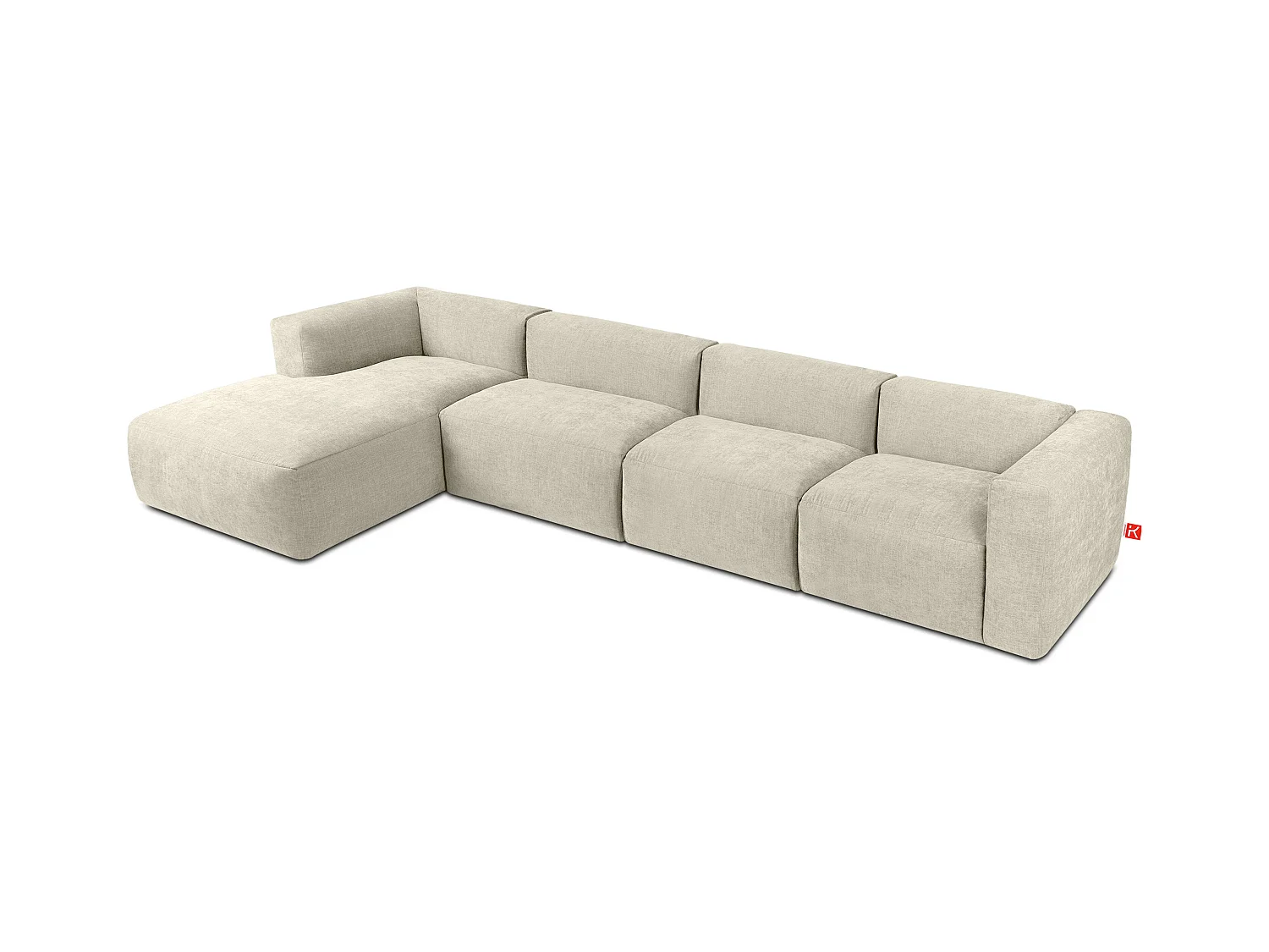 Ecksofa Links 6-Sitzer mit extrem weicher und bequemer Sitz - ecru - BUFFO